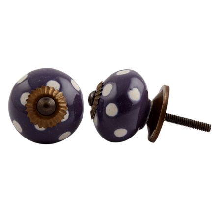 Purple Polka Dot Ceramic Drawer Knob